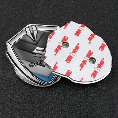 Suzuki Emblem Silicon Badge Silver Blue Point Emboss Logo Effect