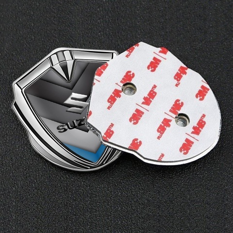 Suzuki Emblem Silicon Badge Silver Blue Point Emboss Logo Effect