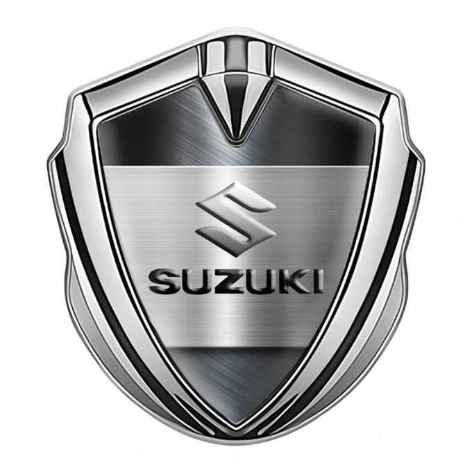 Suzuki Metal Emblem Self Adhesive Silver Brushed Plate Emboss Effect