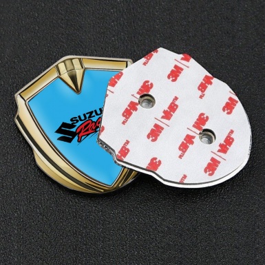 Suzuki Fender Emblem Badge Gold Sky Blue Racing Logo Edition