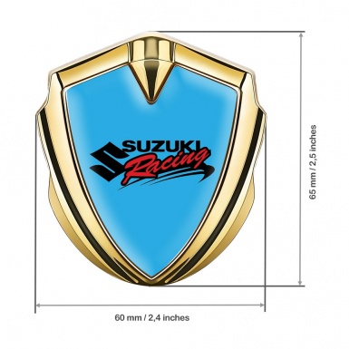 Suzuki Fender Emblem Badge Gold Sky Blue Racing Logo Edition
