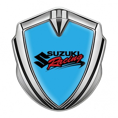 Suzuki Fender Emblem Badge Silver Sky Blue Racing Logo Edition