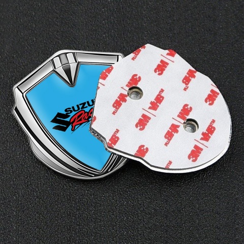 Suzuki Fender Emblem Badge Silver Sky Blue Racing Logo Edition