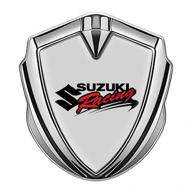 Suzuki Metal Emblem Badge Silver Grey Fill Racing Logo Edition