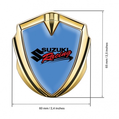 Suzuki Domed Emblem Badge Gold Glacial Blue Fill Racing Logo Design