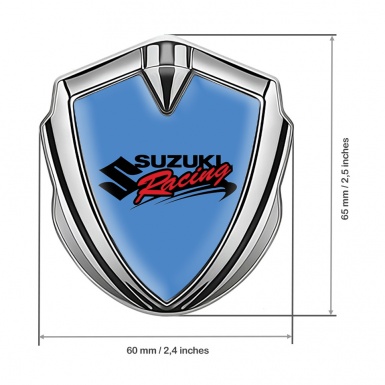 Suzuki Domed Emblem Badge Silver Glacial Blue Fill Racing Logo Design