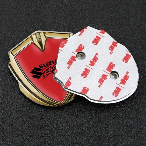 Suzuki Emblem Metal Badge Gold Red Base Racing Logo Design