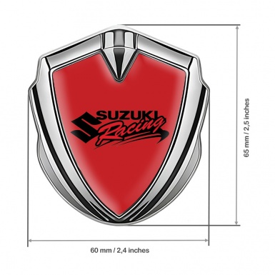 Suzuki Emblem Metal Badge Silver Red Base Racing Logo Design