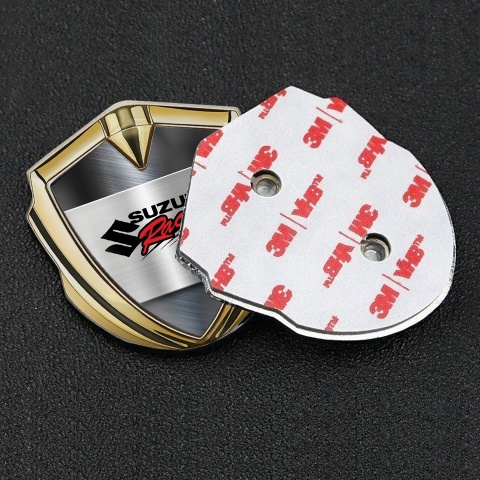 Suzuki Emblem Fender Badge Gold Brushed Metal Racing Logo Design