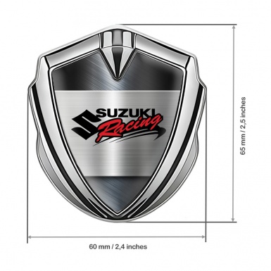 Suzuki Emblem Fender Badge Silver Brushed Metal Racing Logo Design