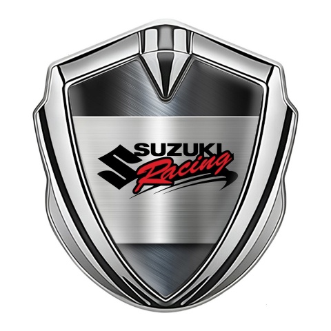 Suzuki Emblem Fender Badge Silver Brushed Metal Racing Logo Design