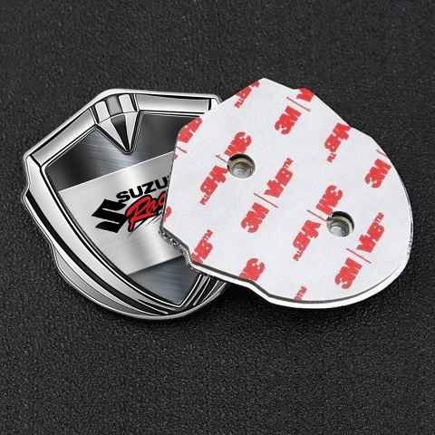 Suzuki Emblem Fender Badge Silver Brushed Metal Racing Logo Design