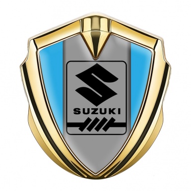 Suzuki Metal Emblem Self Adhesive Gold Blue Base Black Gearshift Logo