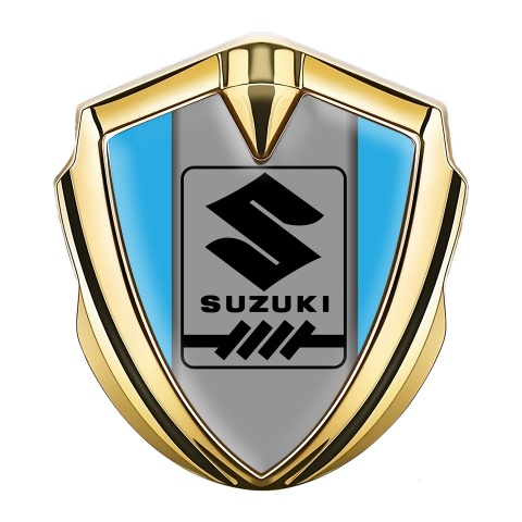 Suzuki Metal Emblem Self Adhesive Gold Blue Base Black Gearshift Logo