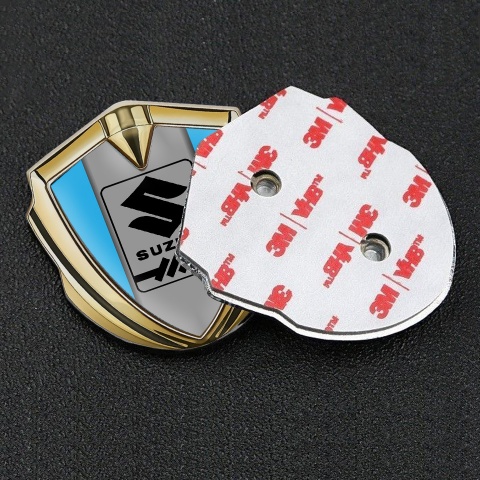Suzuki Metal Emblem Self Adhesive Gold Blue Base Black Gearshift Logo