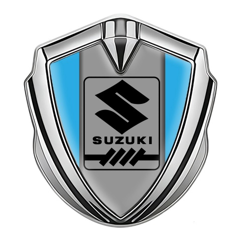 Suzuki Metal Emblem Self Adhesive Silver Blue Base Black Gearshift Logo