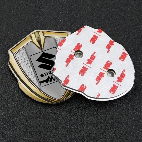 Suzuki Metal Emblem Badge Gold Honeycomb Black Gearshift Logo