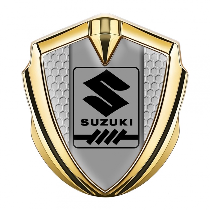 Suzuki Metal Emblem Badge Gold Honeycomb Black Gearshift Logo