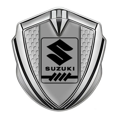 Suzuki Metal Emblem Badge Silver Honeycomb Black Gearshift Logo