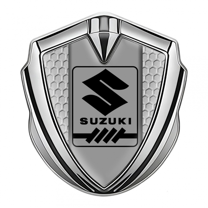 Suzuki Metal Emblem Badge Silver Honeycomb Black Gearshift Logo