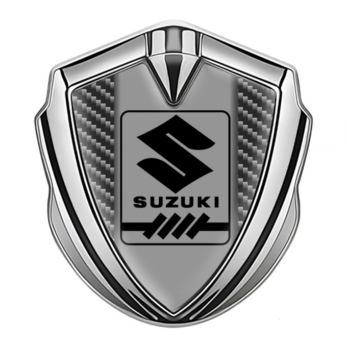 Suzuki Domed Emblem Badge Silver Dark Carbon Black Gearshift Logo