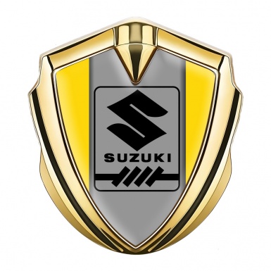 Suzuki Bodyside Domed Emblem Gold Yellow Frame Black Gearshift Logo