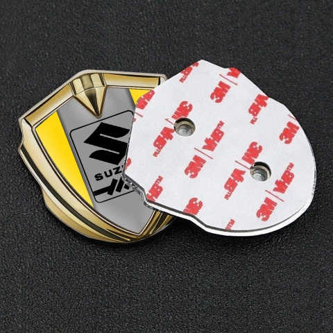 Suzuki Bodyside Domed Emblem Gold Yellow Frame Black Gearshift Logo