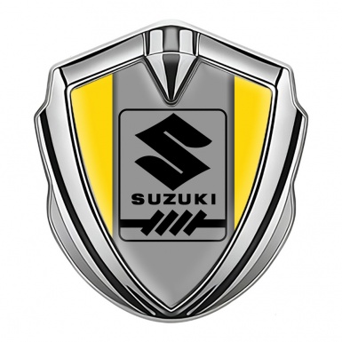 Suzuki Bodyside Domed Emblem Silver Yellow Frame Black Gearshift Logo
