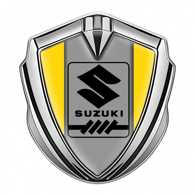 Suzuki Bodyside Domed Emblem Silver Yellow Frame Black Gearshift Logo