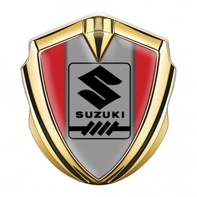 Suzuki Bodyside Domed Emblem Gold Red Frame Black Gearshift Logo