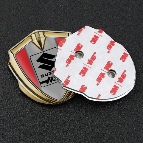 Suzuki Bodyside Domed Emblem Gold Red Frame Black Gearshift Logo