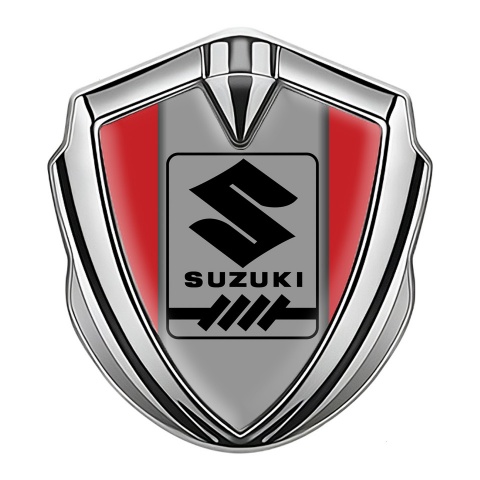 Suzuki Bodyside Domed Emblem Silver Red Frame Black Gearshift Logo
