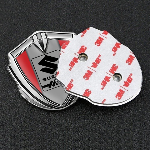 Suzuki Bodyside Domed Emblem Silver Red Frame Black Gearshift Logo