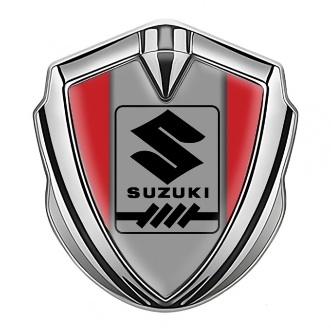 Suzuki Bodyside Domed Emblem Silver Red Frame Black Gearshift Logo