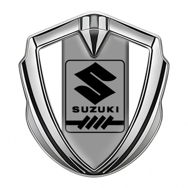 Suzuki Bodyside Domed Emblem Silver White Frame Black Gearshift Logo