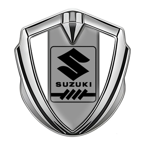 Suzuki Bodyside Domed Emblem Silver White Frame Black Gearshift Logo
