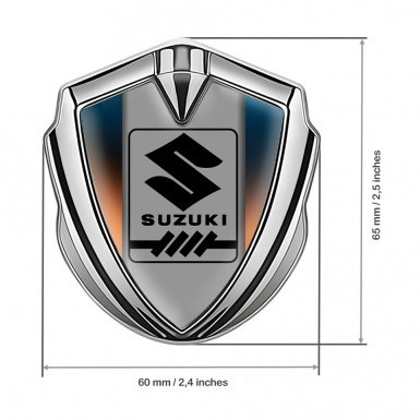 Suzuki Silicon Emblem Badge Silver Gradient Frame Black Gearshift Logo