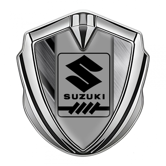 Suzuki Silicon Emblem Badge Silver Steel Panels Black Gearshift Logo