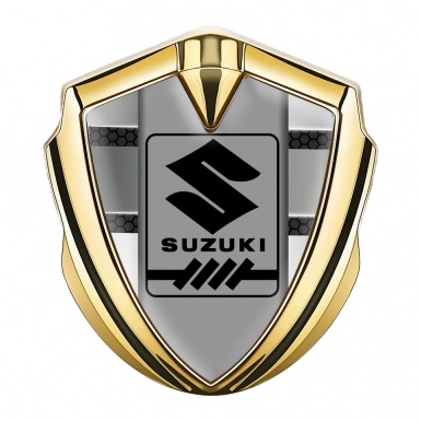 Suzuki Emblem Car Badge Gold Metallic Panels Black Gearshift Logo