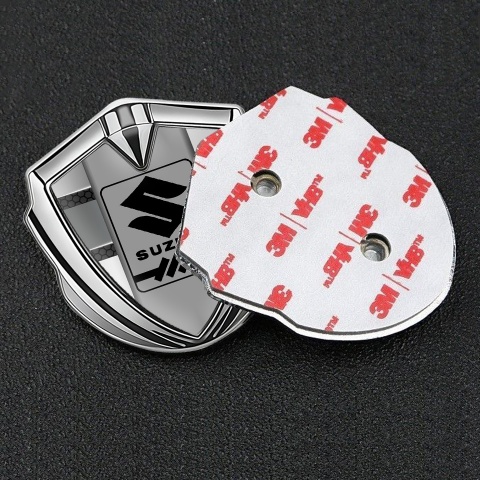 Suzuki Emblem Car Badge Silver Metallic Panels Black Gearshift Logo