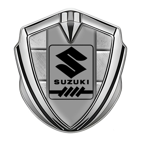 Suzuki Emblem Silicon Badge Silver Stone Pattern Black Gearshift Logo