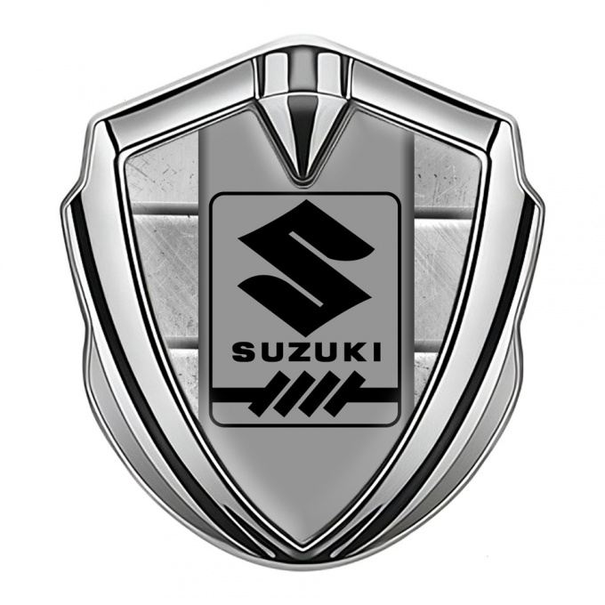 Suzuki Emblem Silicon Badge Silver Stone Pattern Black Gearshift Logo