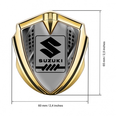 Suzuki Metal Domed Emblem Gold Grate Elements Black Gearshift Logo