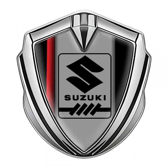 Suzuki Metal Emblem Self Adhesive Silver Crimson Stripe Gearshift Logo