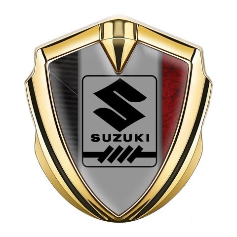 Suzuki Domed Emblem Badge Gold Scratched Frame Gearshift Logo