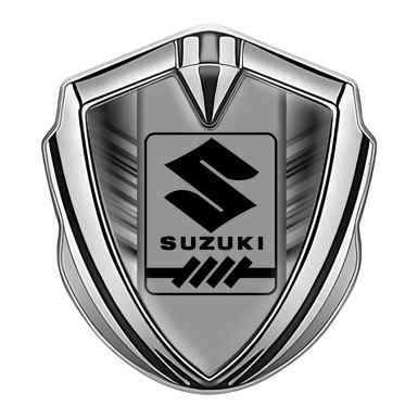 Suzuki Emblem Ornament Badge Silver Grey Stripes Black Gearshift Logo