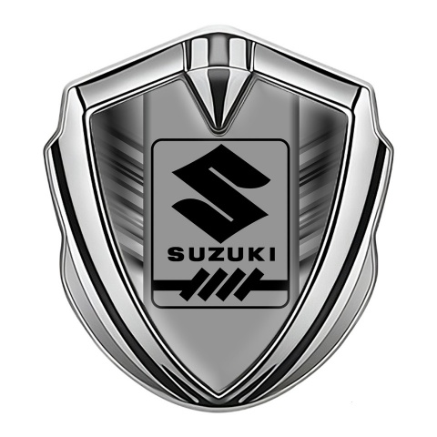 Suzuki Emblem Ornament Badge Silver Grey Stripes Black Gearshift Logo
