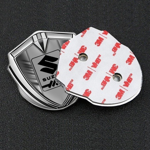 Suzuki Emblem Ornament Badge Silver Grey Stripes Black Gearshift Logo