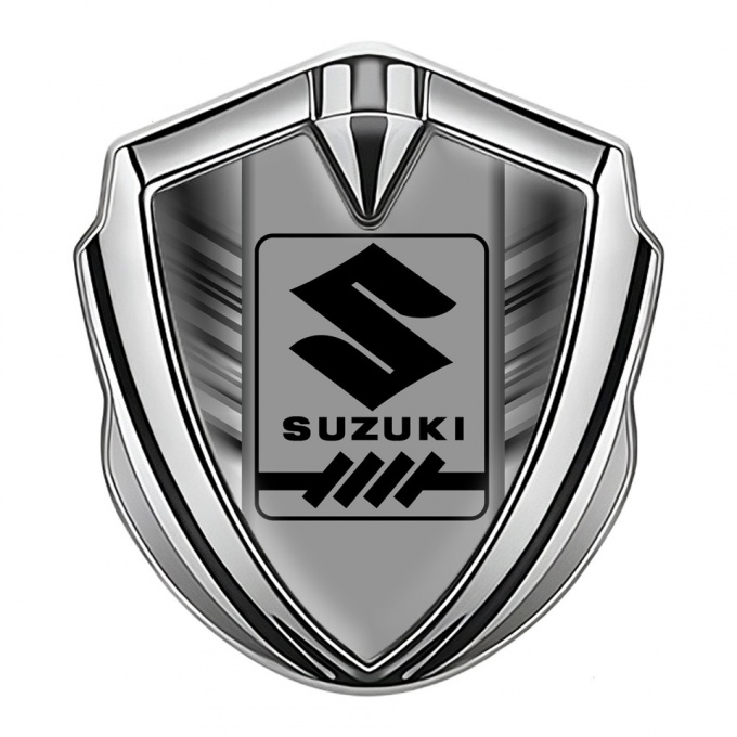 Suzuki Emblem Ornament Badge Silver Grey Stripes Black Gearshift Logo