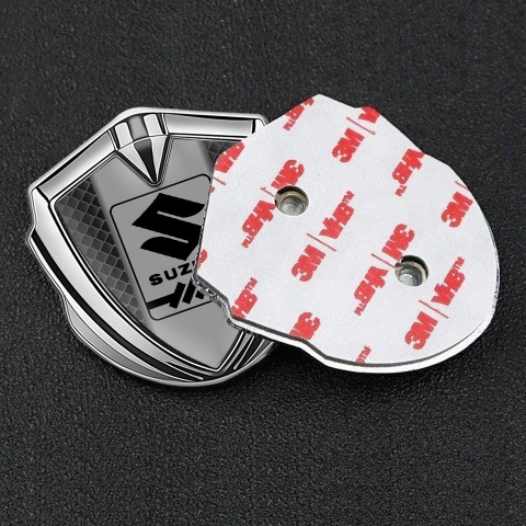 Suzuki Bodyside Domed Emblem Silver Dark Squares Black Gearshift Logo
